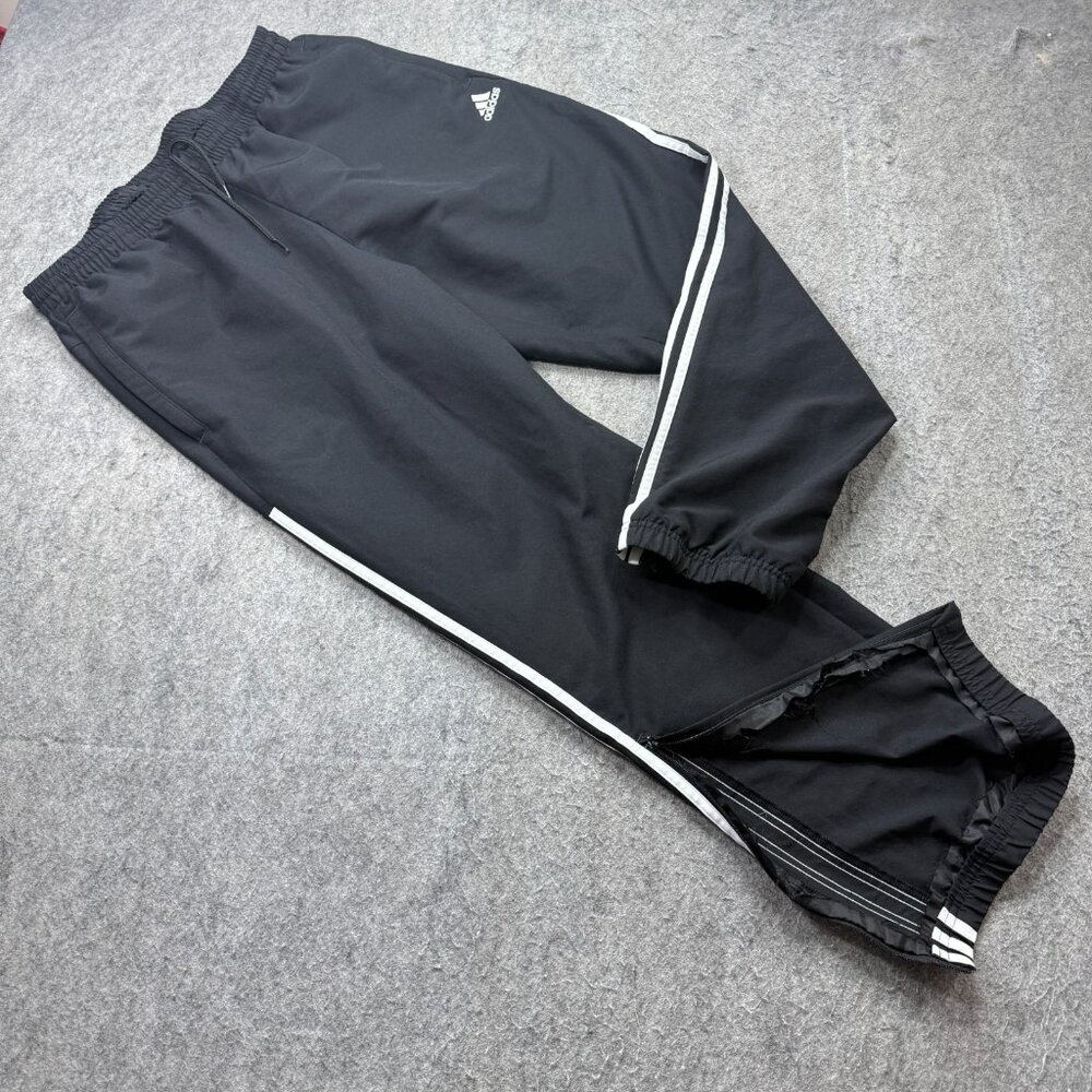 Adidas Windbreaker Track Pants Men XL Black Woven 30" Ankle Zip Cuffed Tapered